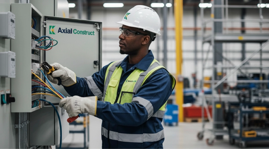 Technician working on electrical panel installation